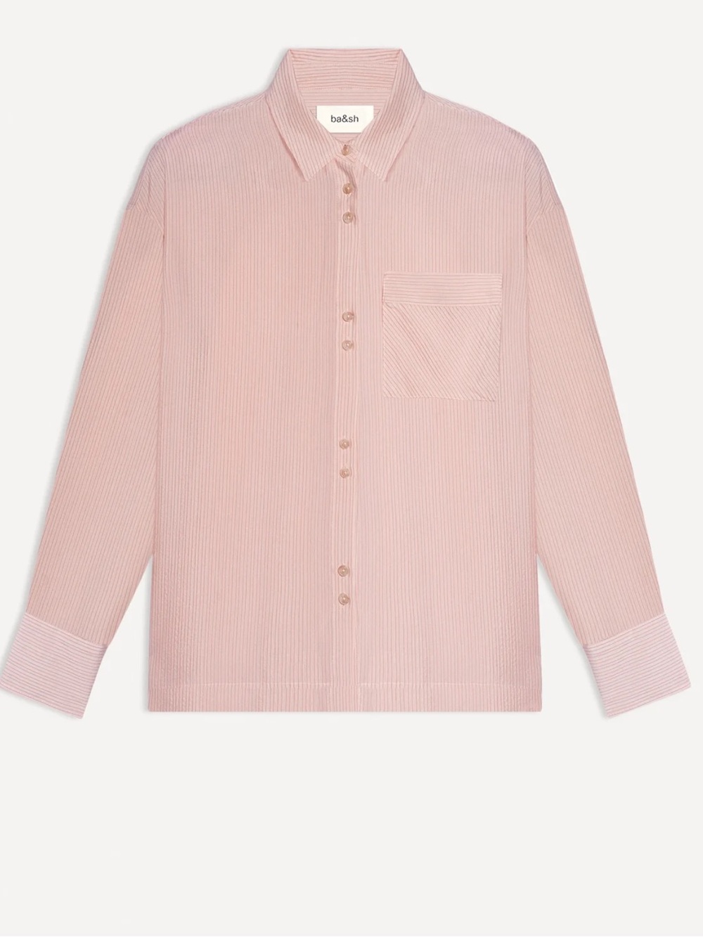 ba&sh Light Pink Striped Cotton Button-Down Shirt